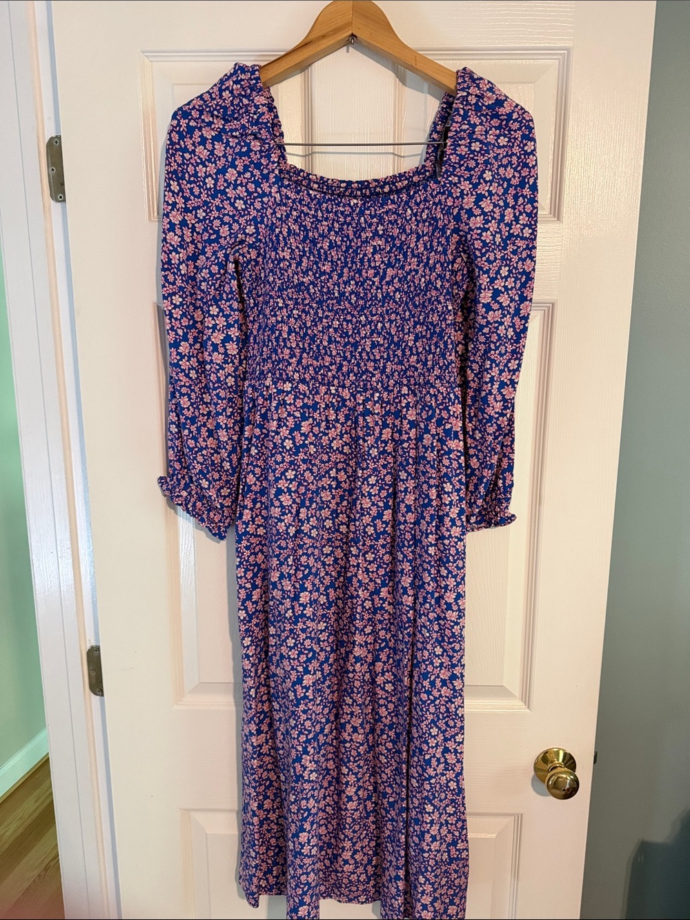 J crew Floral Smocked Midi Dress in Purple and Pink